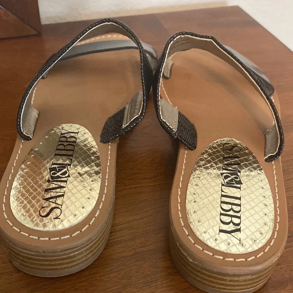 Sam & Libby Flat 2 straps Sliders size 6 Black